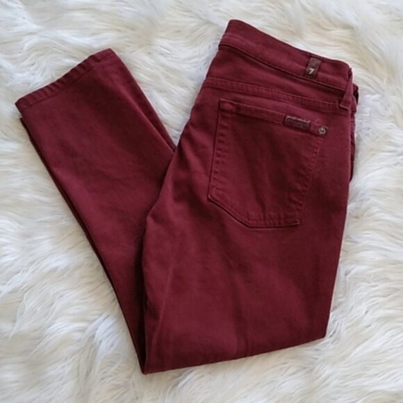 7 for All Mankind The Skinny Burgundy Cropped Jeans - Picture 2 of 16